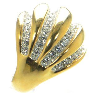 COPY - Kenneth Jay Lane KJL Polished Gold Rhinestone Ribbed Dome Ring